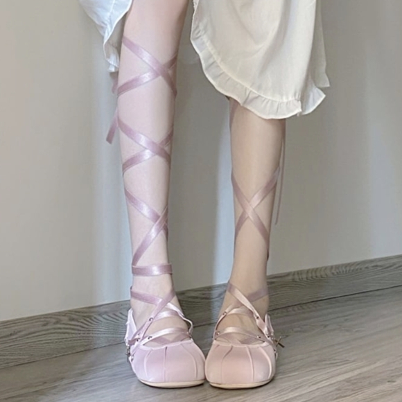 Lolita Lace Up Pink Ballet Flats - Picture 10 of 10